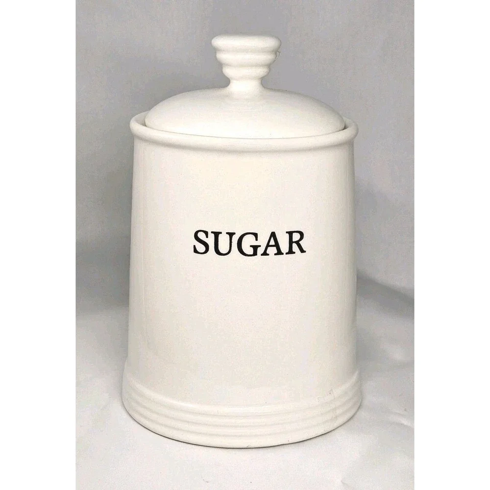 THL Ceramic Sugar Jar w Lid Canister Farm Kitchen Decor Boho Storage Vintage